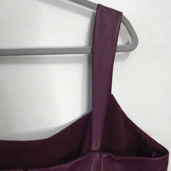 Sachin & Babi Size 14 Purple Maroon Faux Leather Midi Dress Slit Ruffle - Picture 11 of 13